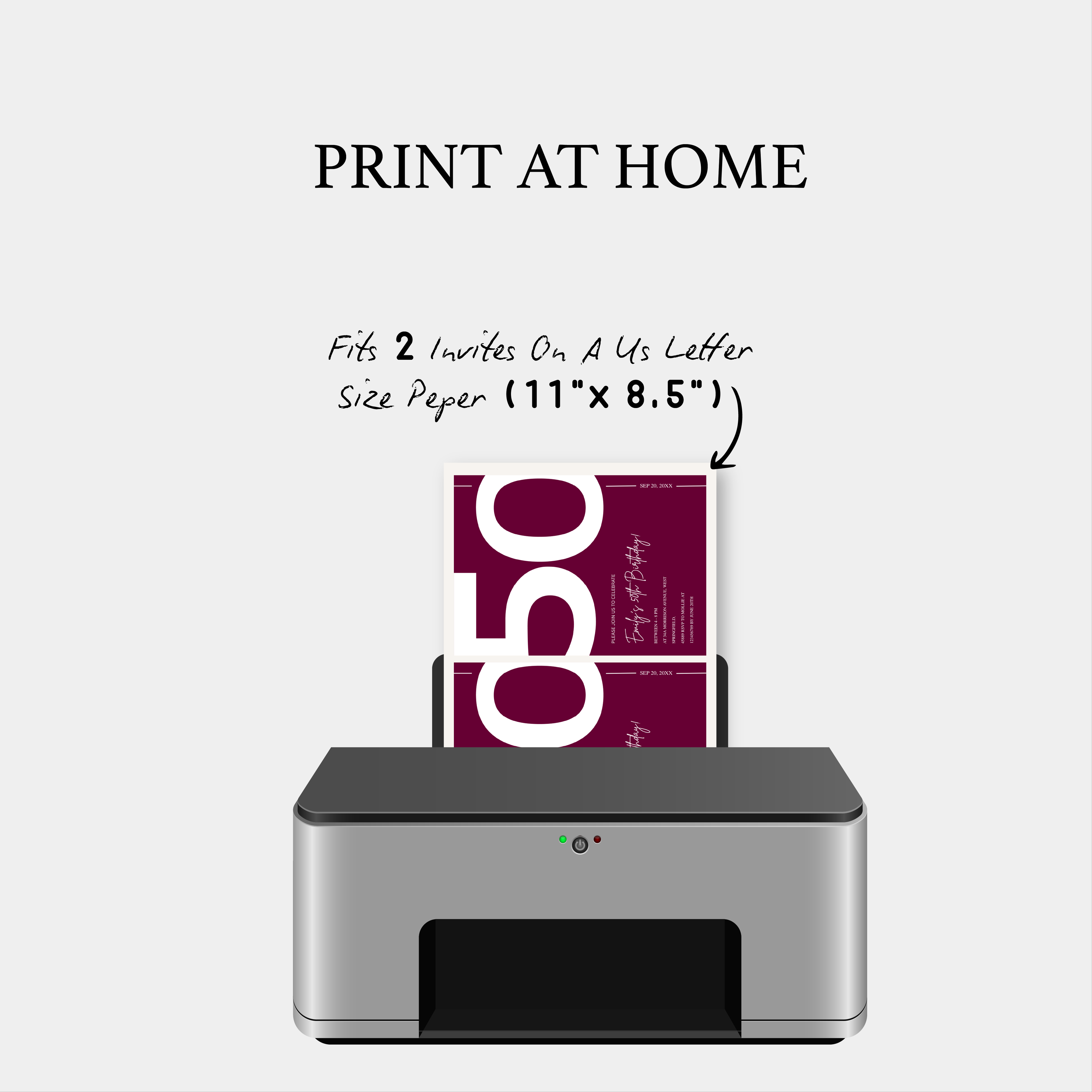 Elegant Burgundy 50th Birthday Invitation Template | Chic Fifty Milestone Party Invite | Editable & Instant Download