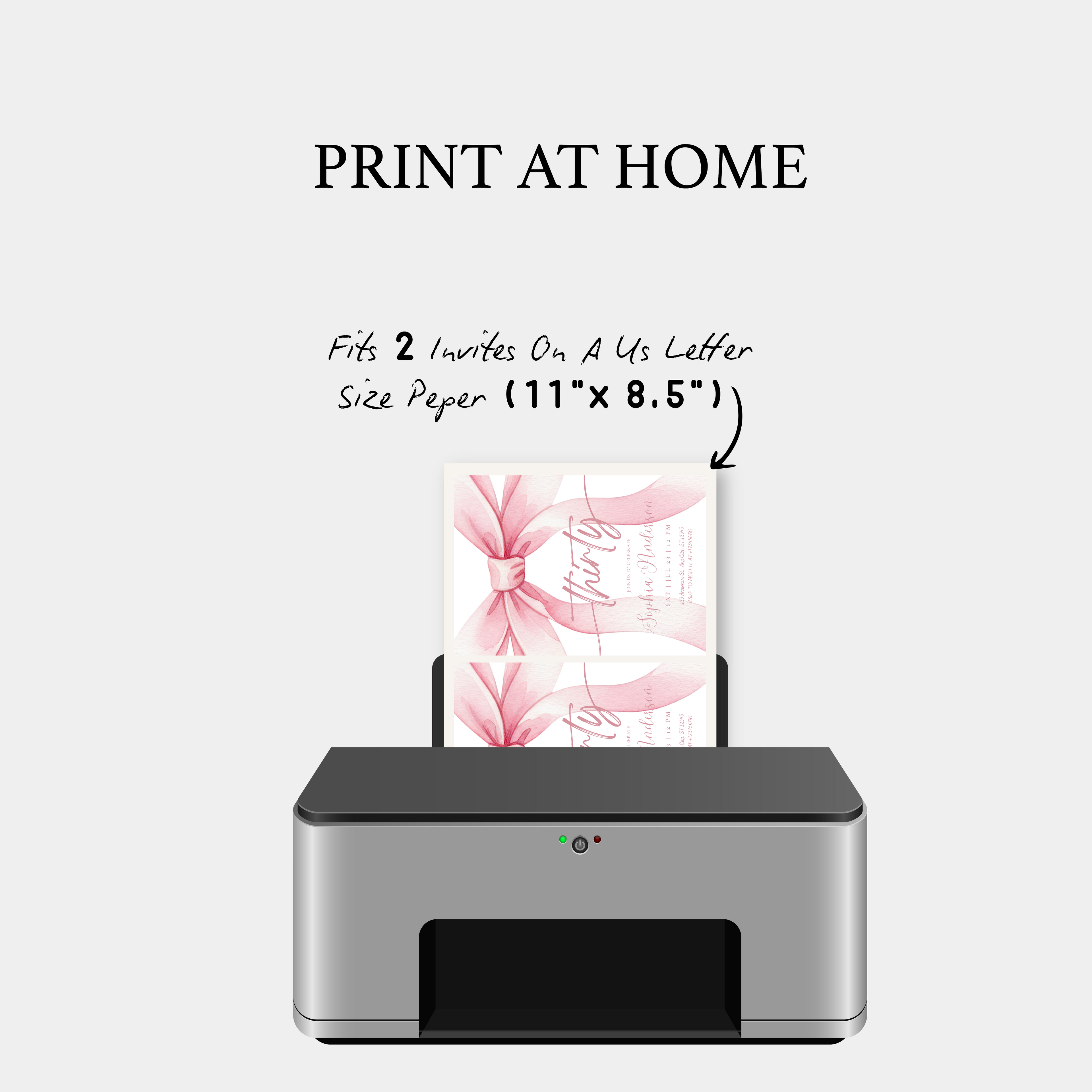 Blush Pink Bow 30 Invitation Template | Editable 30th Birthday Party Invite | Canva Instant Download