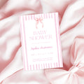 Editable Pink Striped Bow Baby Shower Invitation Template | Coquette Baby Shower Invite | Edit in Canva – Instant Download