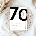 Modern Minimalist White & Gold 70th Birthday Party Invitation – Editable Canva Template