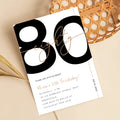 Modern Minimalist White & Gold 80th Birthday Party Invitation – Editable Canva Template