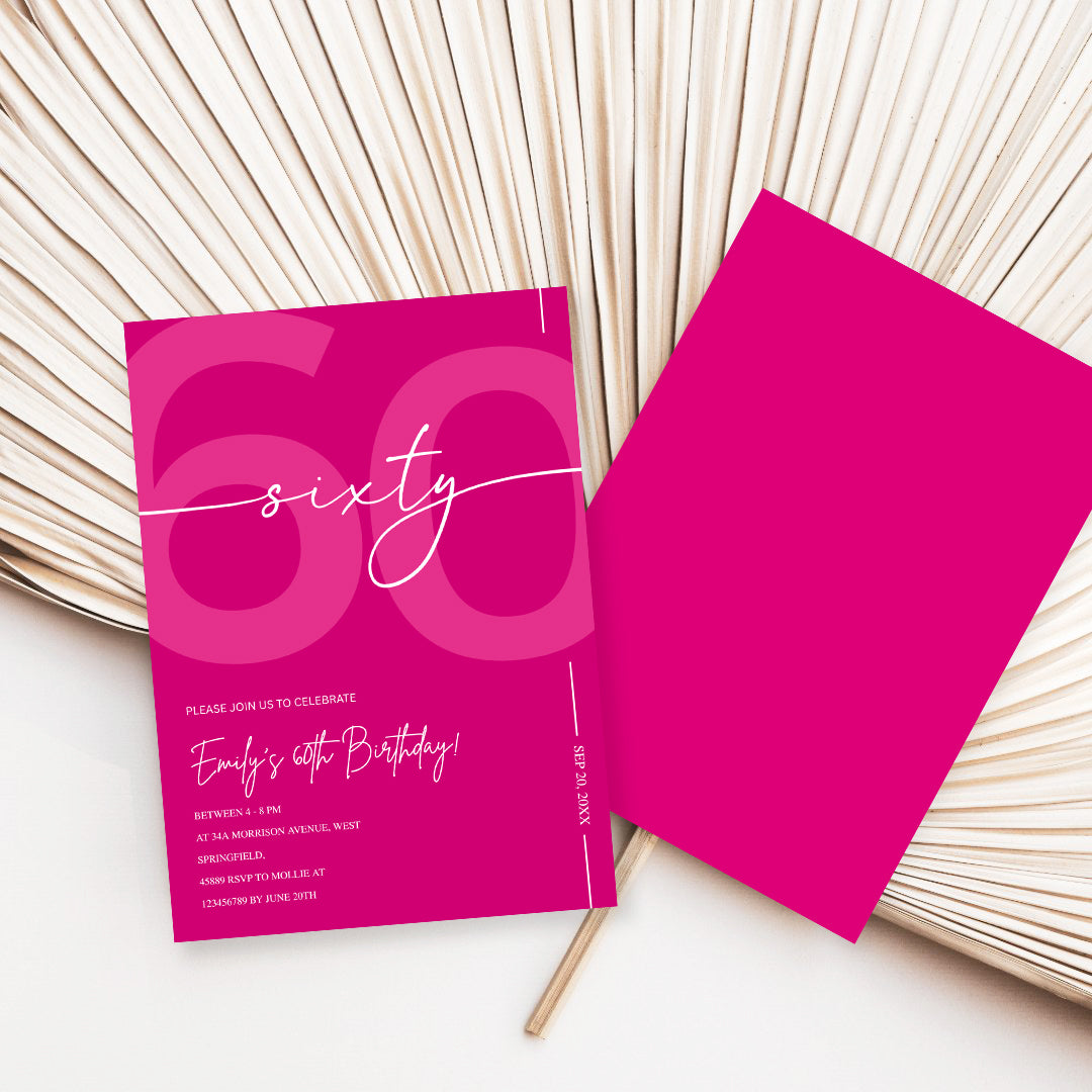 Modern Pink 60th Birthday Invitation | Minimalist Editable Canva Template
