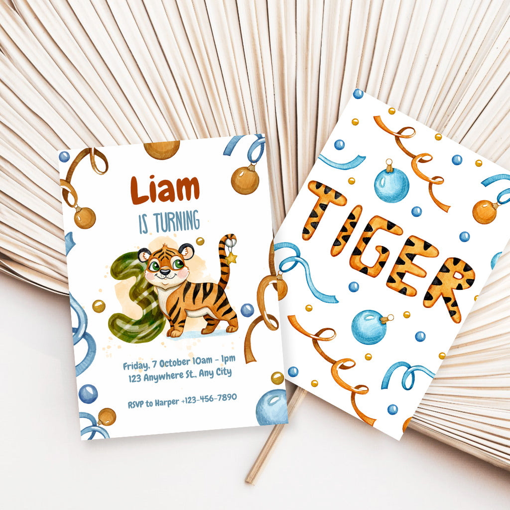 Wild & Cute Tiger 3rd Birthday Invitation – Editable Canva Template