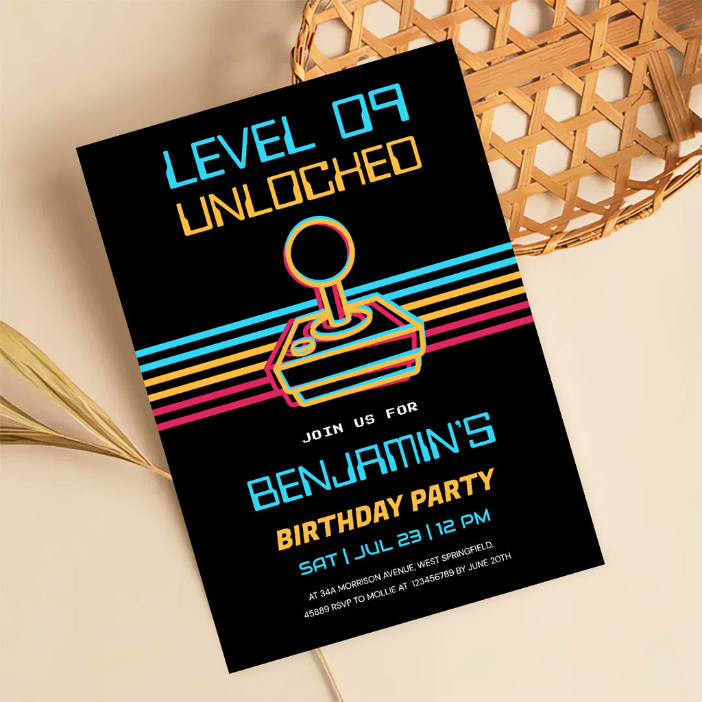 Retro Gamer Birthday Invitation Template | Video Game Party Invite for Boys | Editable Canva Instant Download