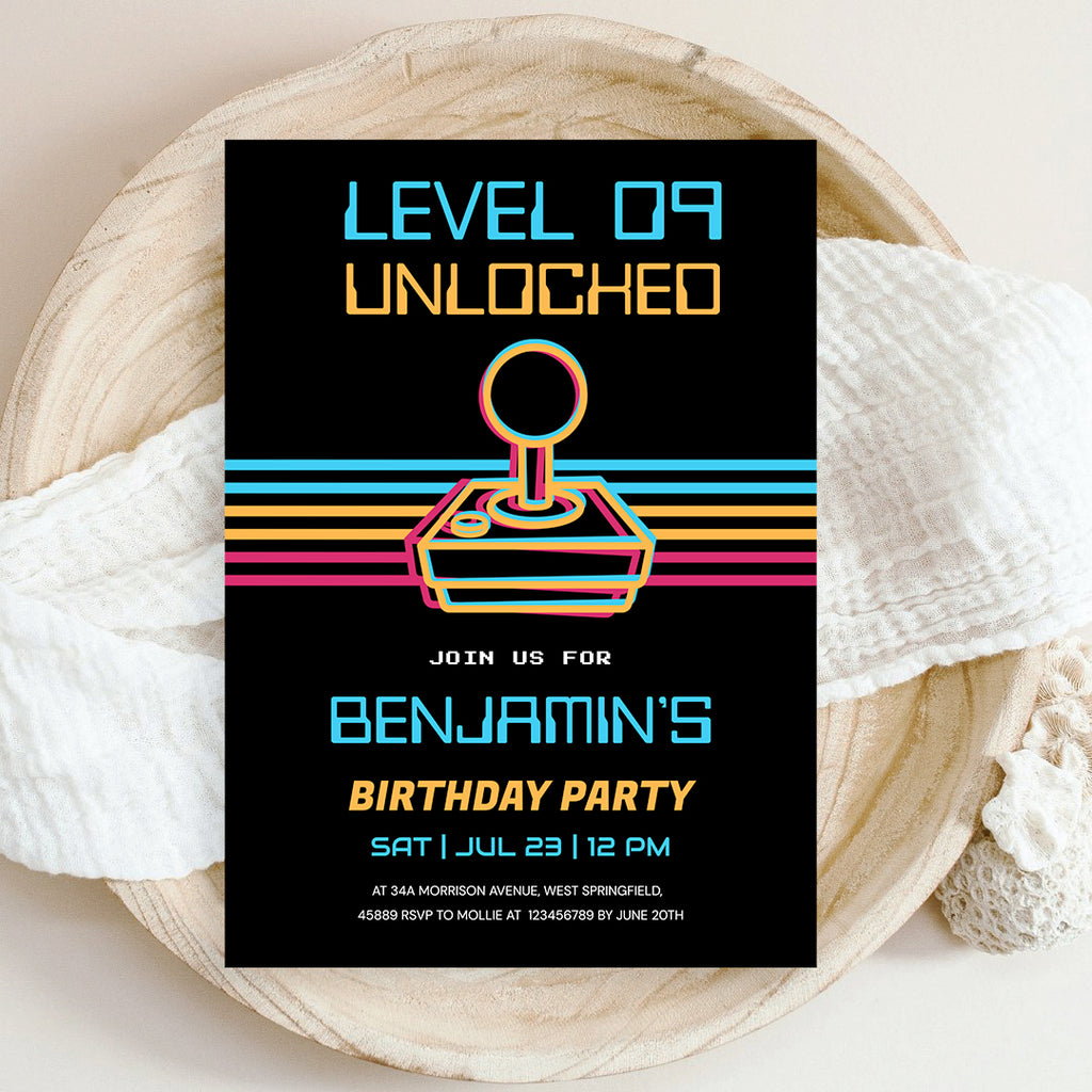 Retro Gamer Birthday Invitation Template | Video Game Party Invite for Boys | Editable Canva Instant Download