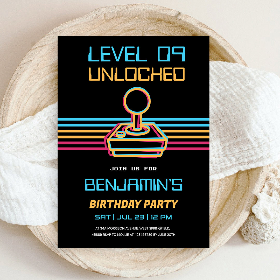 Retro Gamer Birthday Invitation Template | Video Game Party Invite for Boys | Editable Canva Instant Download