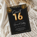 Sweet 16 Tropical Gold Invitation Template | Editable Sixteenth Birthday Invite | Golden Leaves Canva Instant Download