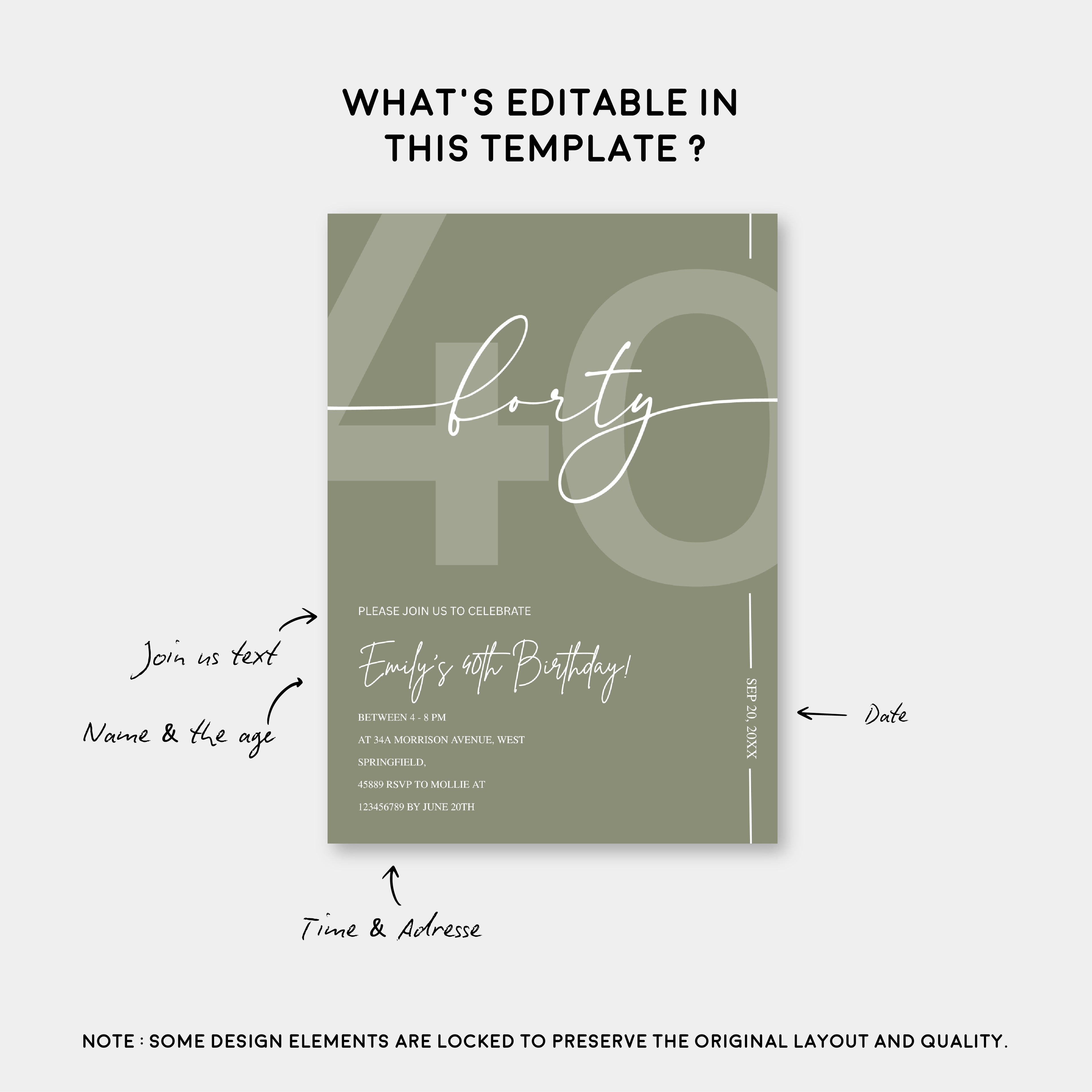 Elegant Sage Green 40th Birthday Invitation Template | Minimalist Forty Milestone Party Invite | Editable & Instant Download