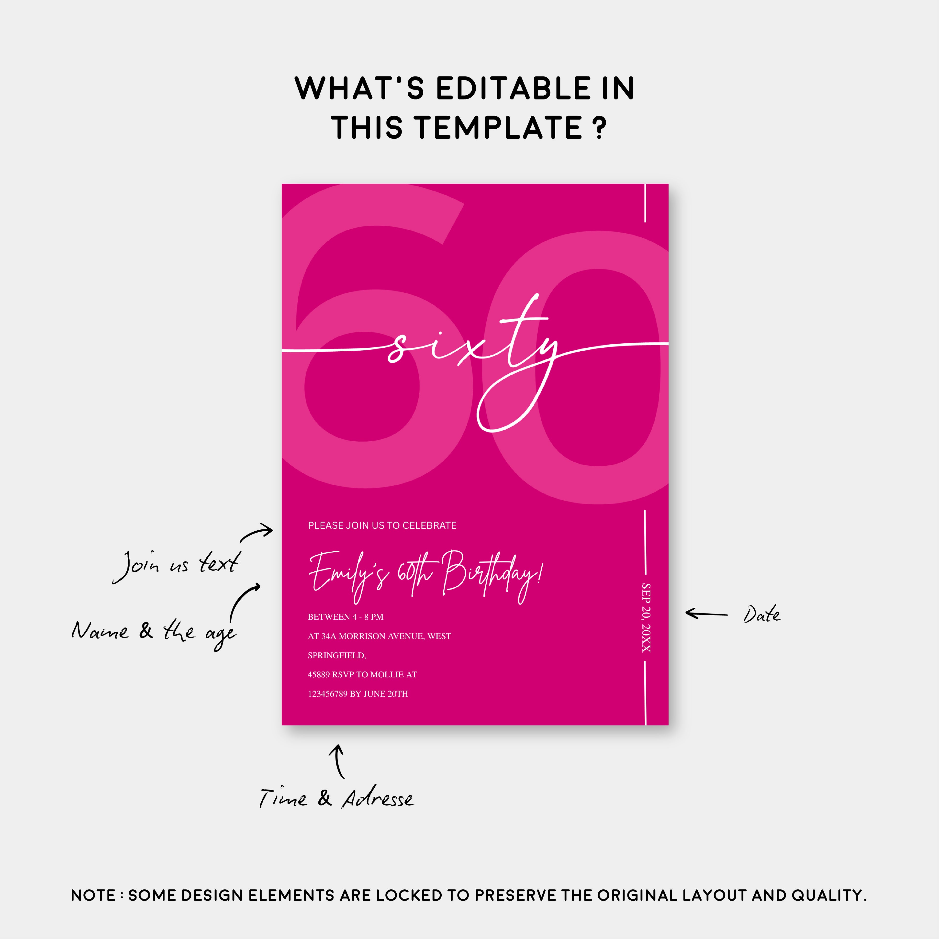Modern Pink 60th Birthday Invitation | Minimalist Editable Canva Template