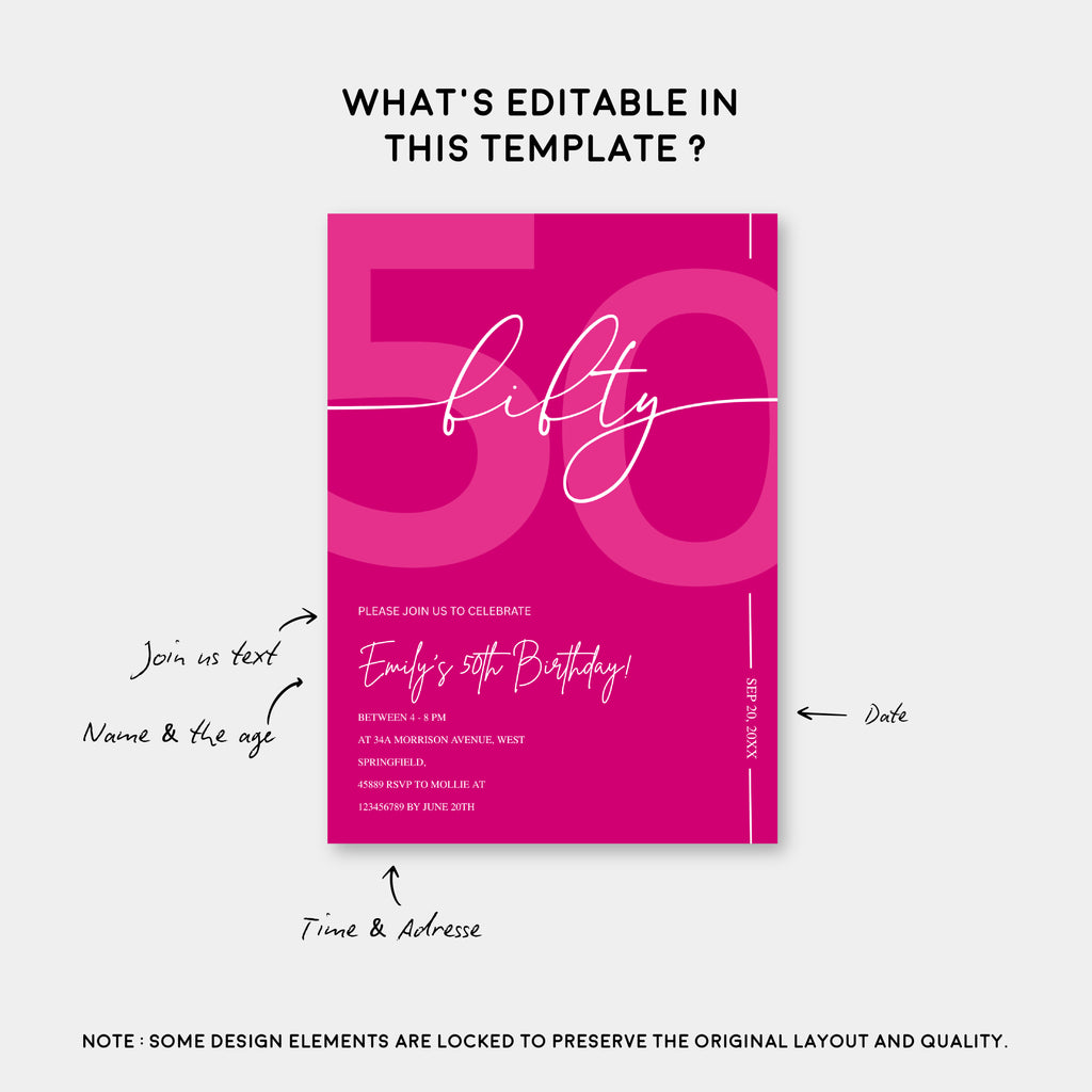 Modern Pink 50th Birthday Invitation | Minimalist Editable Canva Template