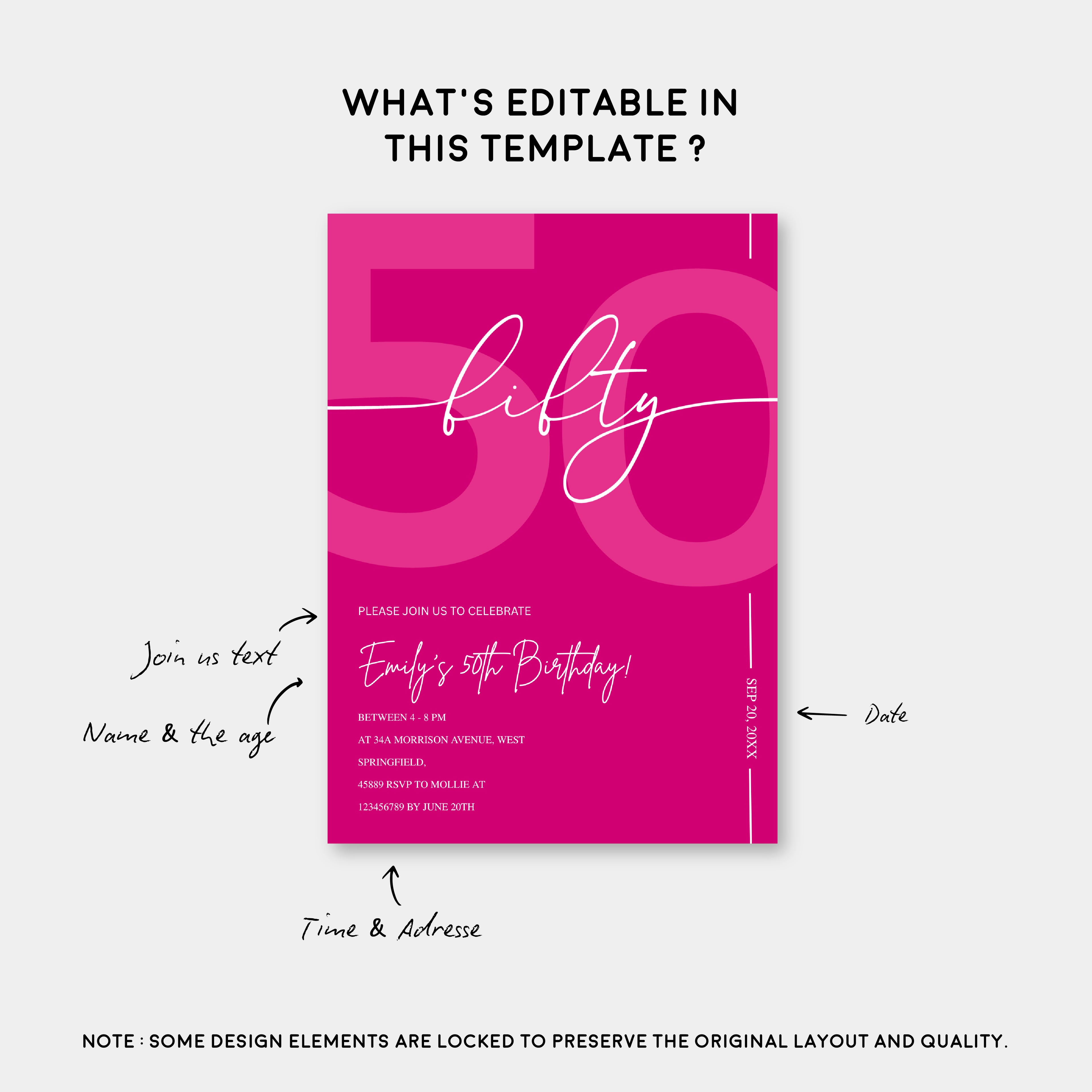 Modern Pink 50th Birthday Invitation | Minimalist Editable Canva Template